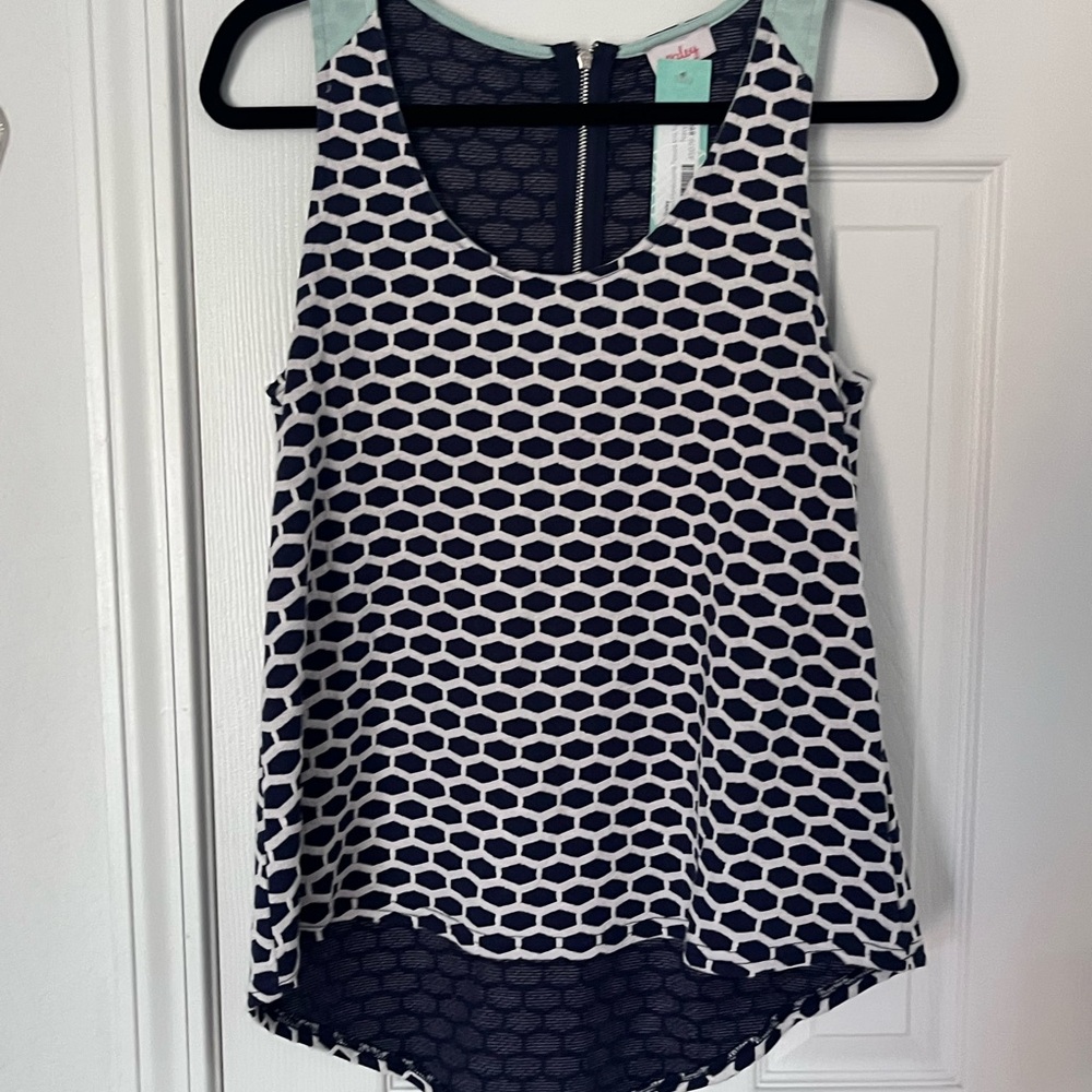 Navy and White Sleeveless top with zipper back